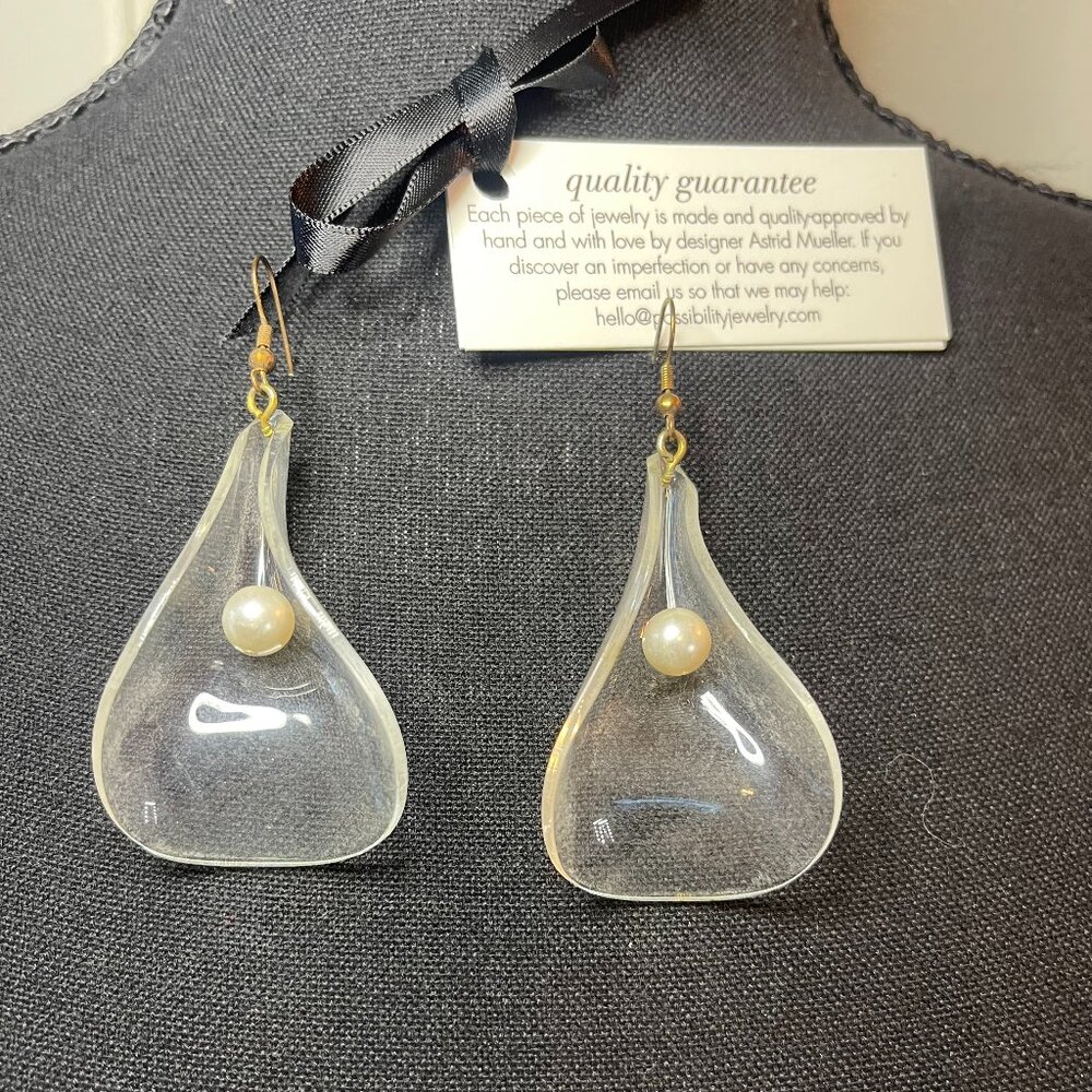 Handmade Lucite Earrings with Pearl